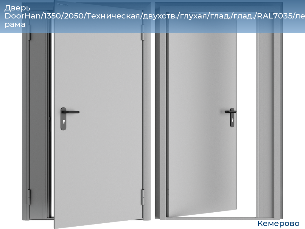 Дверь DoorHan/1350/2050/Техническая/двухств./глухая/глад./глад./RAL7035/лев./угл. рама, www.kemerovo.doorhan.ru
