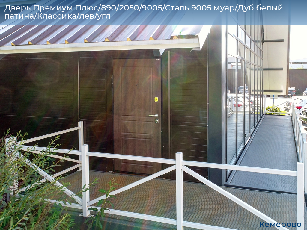 Дверь Премиум Плюс/890/2050/9005/Сталь 9005 муар/Дуб белый патина/Классика/лев/угл, www.kemerovo.doorhan.ru